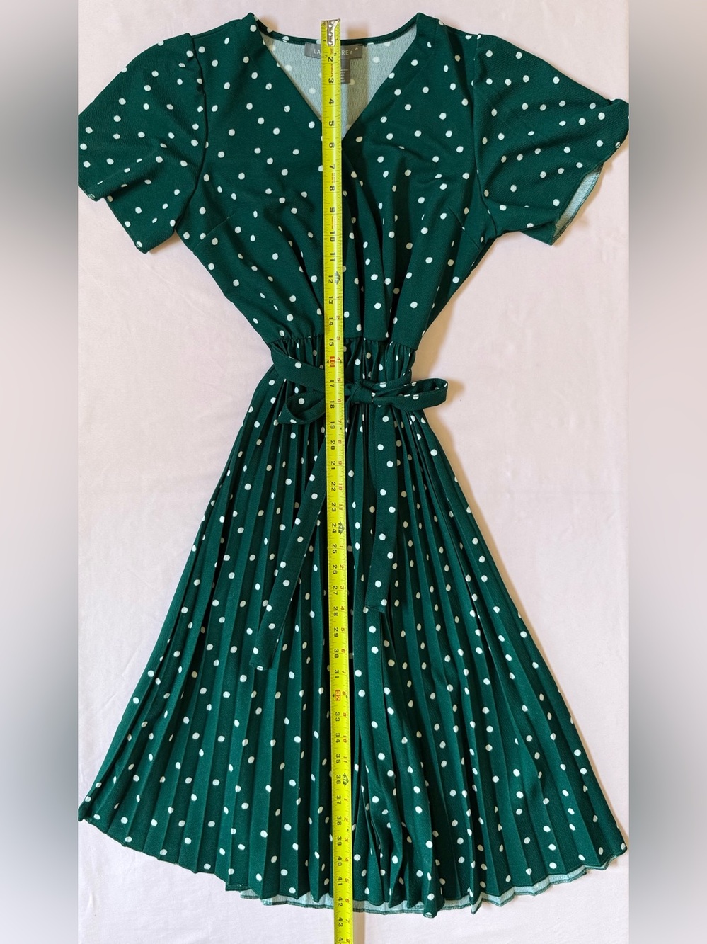 Lark + Grey Green Polka Dot Wrap Midi Dress - Picture 5 of 6